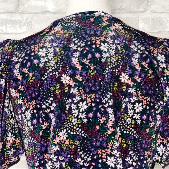 NWOT GENERATION LOVE Purple Velvet Floral Puffed Short Sleeve Blouse Size XS - Picture 8 of 12